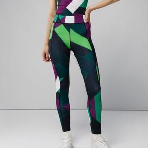 J. Lindeberg NWT Green Flag Patchwork Margit Print Tights Leggings Size XS